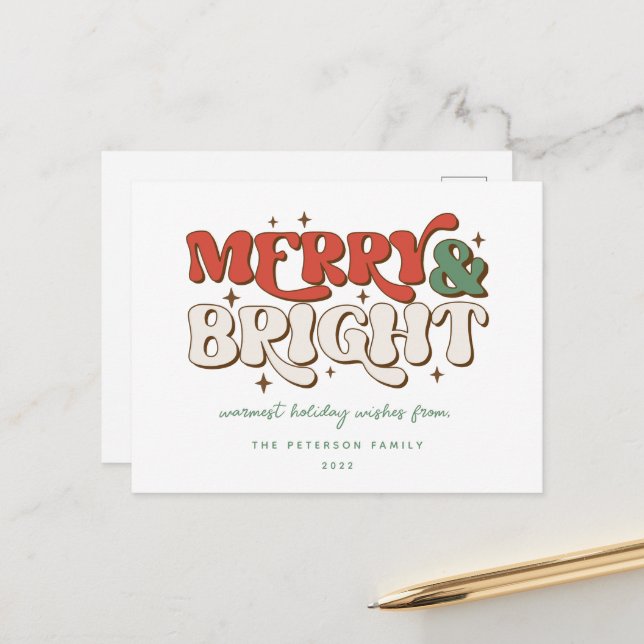 Cartes Pour Fêtes Annuelles Merry & Bright Retro (Devant/Arrière en situation)
