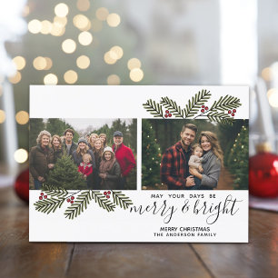 Cartes Pour Fêtes Annuelles Merry Bright Retro 2 photo Moderne Pine Branches