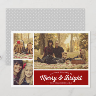 Cartes Pour Fêtes Annuelles Merry & Bright Ruby 3 Photo Holiday Salutation