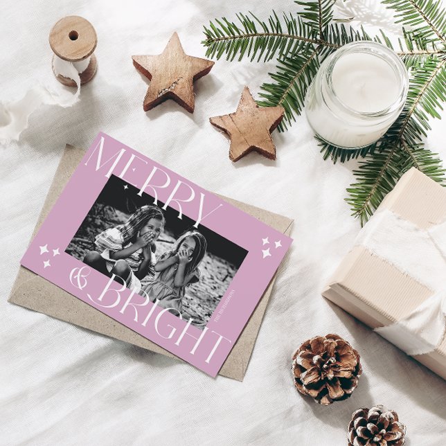Cartes Pour Fêtes Annuelles Merry & Bright simple & élégant Photo de Noël (Créateur téléchargé)