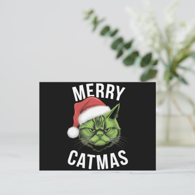 Cartes Pour Fêtes Annuelles Merry Catmas Funny Amoureux de les chats Noël (Debout devant)