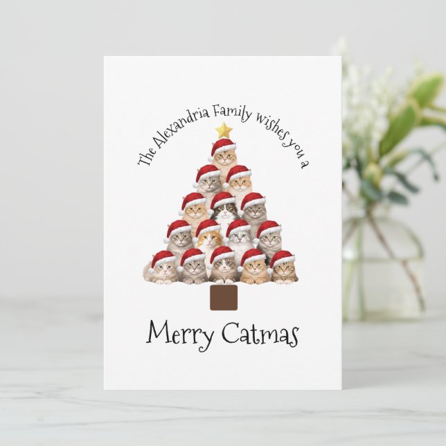 Cartes Pour Fêtes Annuelles Merry Catmas Personalized Family Christmas Holiday (Debout devant)