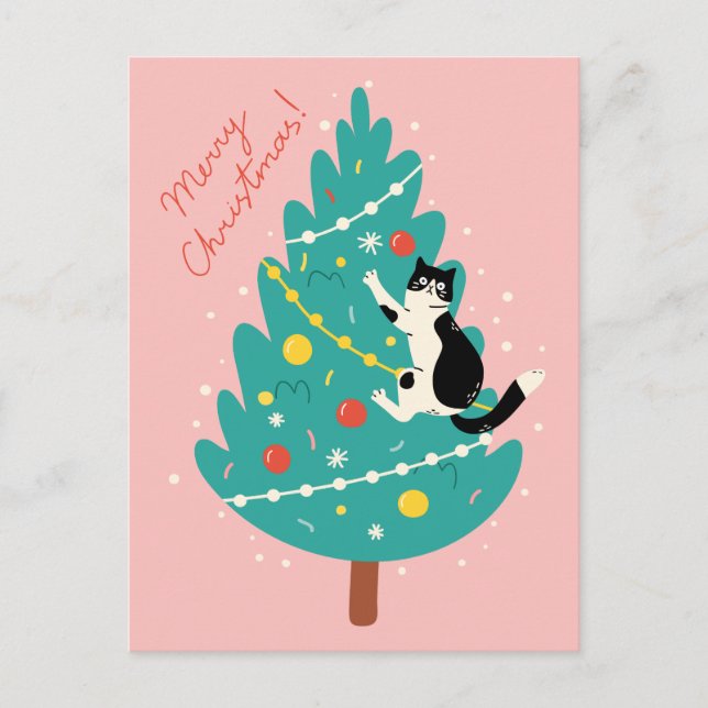 Cartes Pour Fêtes Annuelles Merry Catmas - Une escalade de Noël Purr-fect (Devant)
