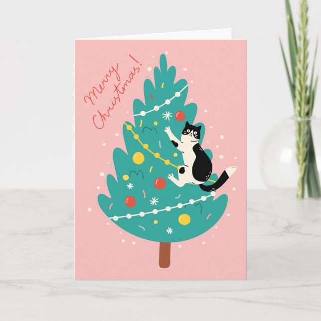 Cartes Pour Fêtes Annuelles Merry Catmas - Une escalade de Noël Purr-fect (Devant)