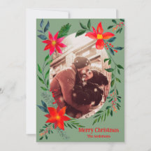 Merry Christmas 1 Photo Watercolor Floral Holiday
