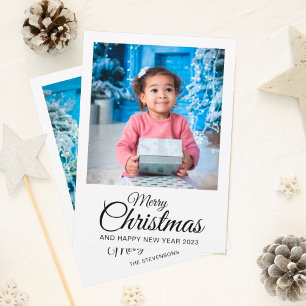 Cartes Pour Fêtes Annuelles Merry Christmas 2 photos elegant script