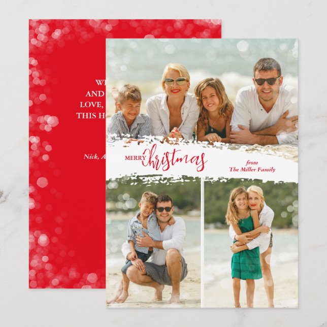 Cartes Pour Fêtes Annuelles Merry Christmas 3 Photo Collage Holiday Card (Devant / Derrière)