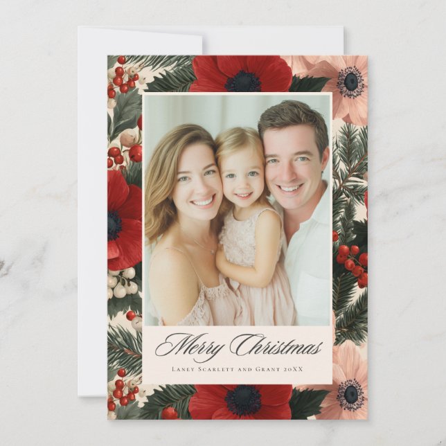 Cartes Pour Fêtes Annuelles Merry Christmas Anemone Floral Background holiday  (Devant)