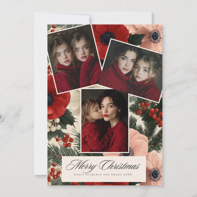 Cartes Pour Fêtes Annuelles Merry Christmas Anemone Floral holiday 3 photo (Devant)