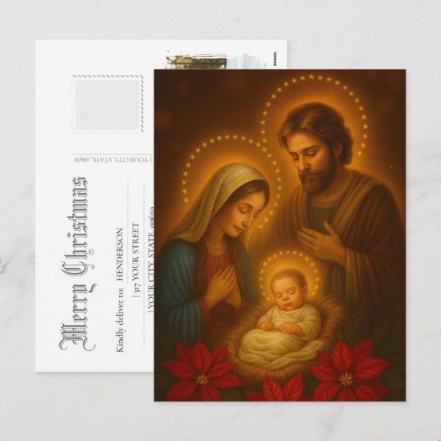 Cartes Pour Fêtes Annuelles Merry Christmas Baby Jesus Nativity Scene Photo (Devant / Derrière)