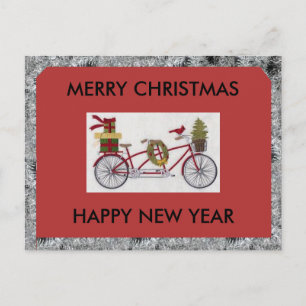 CARTES POUR FÊTES ANNUELLES MERRY CHRISTMAS BICYCLE POSTCARD