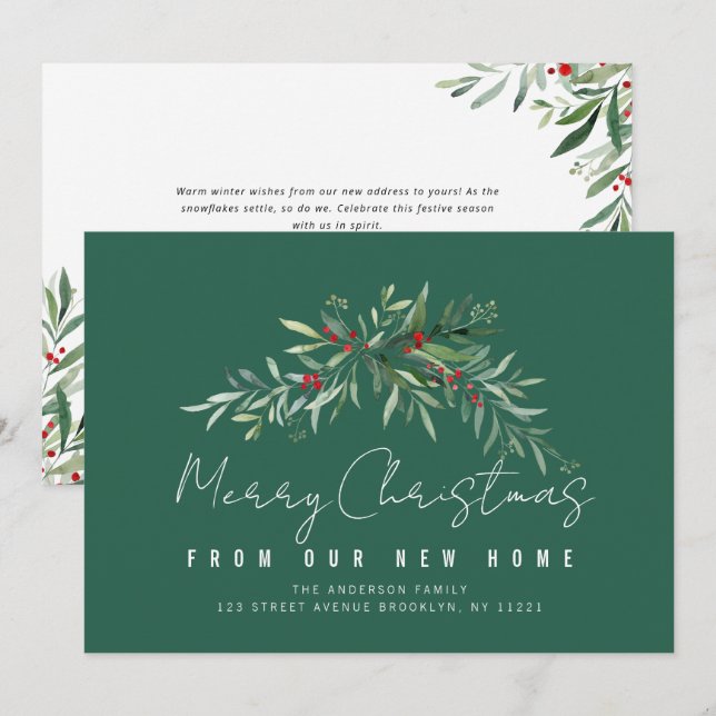 Cartes Pour Fêtes Annuelles Merry Christmas botanical moving announcement card (Devant / Derrière)