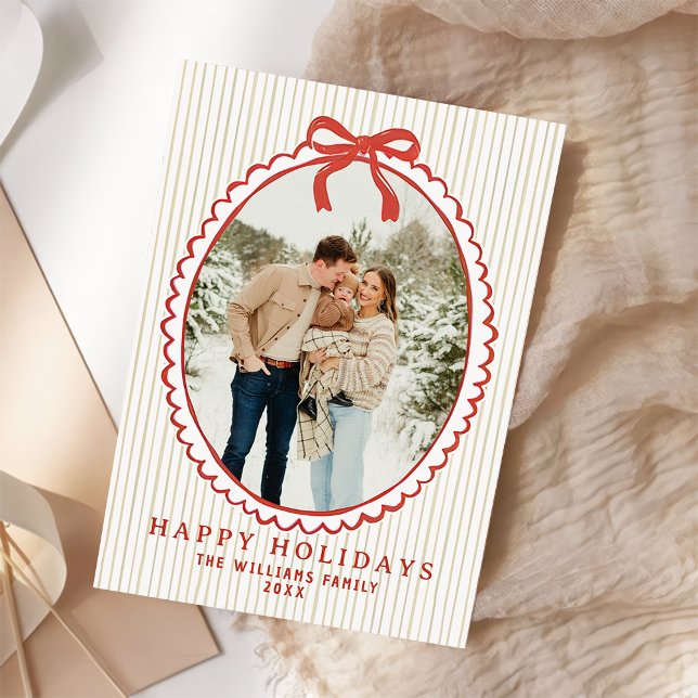 Cartes Pour Fêtes Annuelles Merry Christmas Bow Family Photo Holiday Card (Créateur téléchargé)
