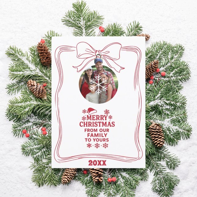 Cartes Pour Fêtes Annuelles Merry Christmas bow red white modern photo card (Créateur téléchargé)