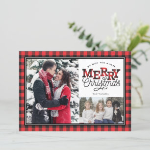 Cartes Pour Fêtes Annuelles MERRY Christmas Buffalo Plaid Border 2-Photo