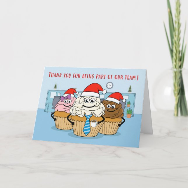 Cartes Pour Fêtes Annuelles Merry Christmas Business Team Cupcakes Santa Hats (Devant)