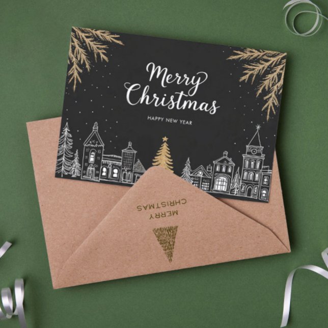 Cartes Pour Fêtes Annuelles Merry Christmas Calligraphy Scrip Holiday Card (Créateur téléchargé)