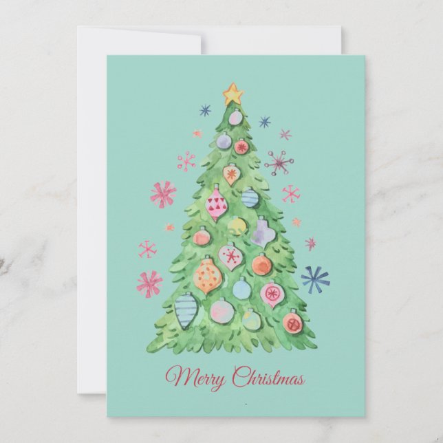 Cartes Pour Fêtes Annuelles Merry Christmas, Christmas tree watercolours (Devant)