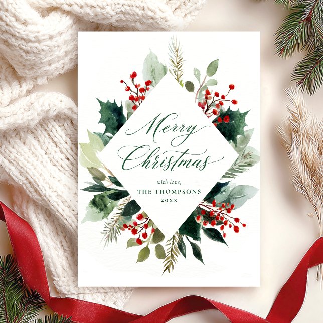 Cartes Pour Fêtes Annuelles Merry Christmas Elegant Greenery Botanical (Créateur téléchargé)