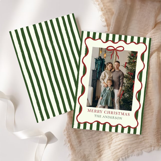Cartes Pour Fêtes Annuelles Merry Christmas Elegant Red Bow Photo Holiday Card (Créateur téléchargé)