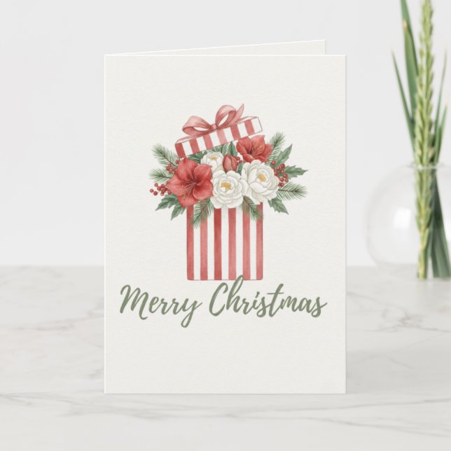 Cartes Pour Fêtes Annuelles Merry Christmas Floral Gift Box Card (Devant)