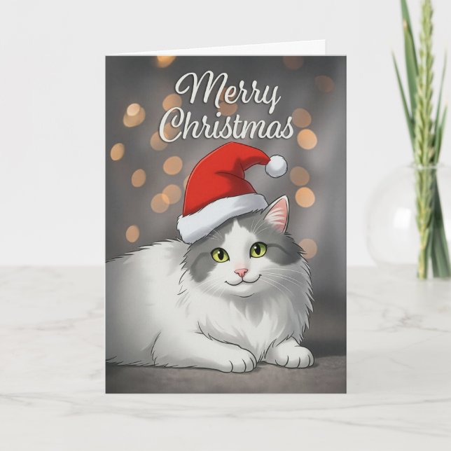 Cartes Pour Fêtes Annuelles Merry Christmas For Anyone Cute Cat in Santa Hat  (Devant)