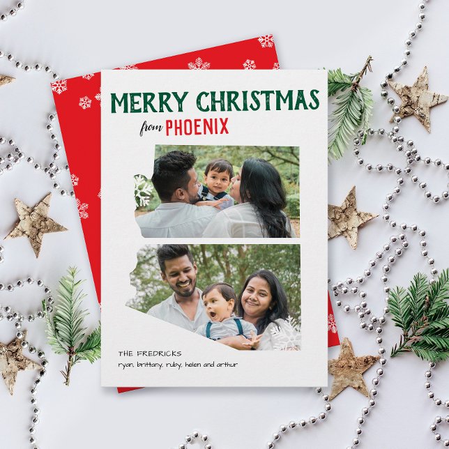 Cartes Pour Fêtes Annuelles Merry Christmas from Arizona Two Photo (two photo family Happy Holidays Merry Christmas from Arizona greeting card)