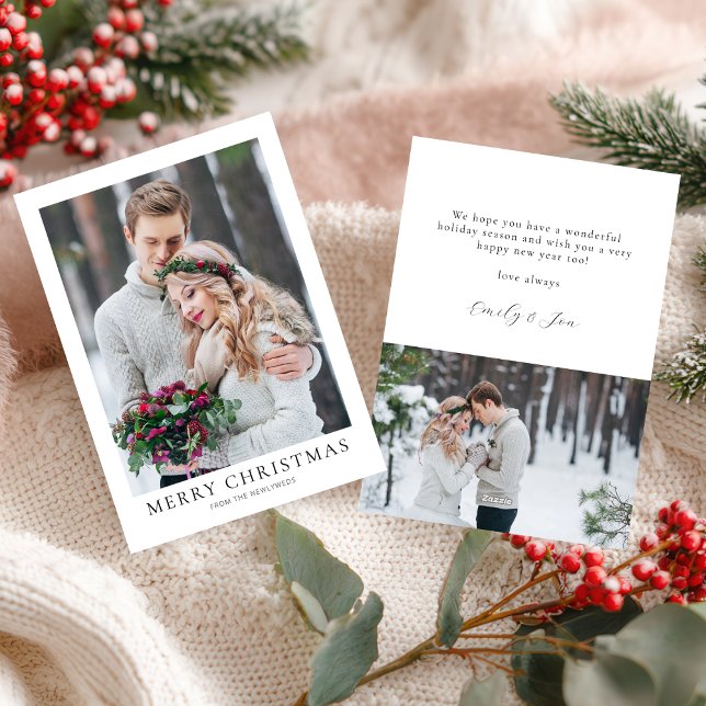 Cartes Pour Fêtes Annuelles Merry Christmas from Newlyweds 2 Photos (front and back view)