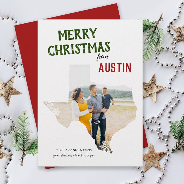 Cartes Pour Fêtes Annuelles Merry Christmas from Texas One Photo (From Texas with love one photo Christmas holiday card and moving announcement )