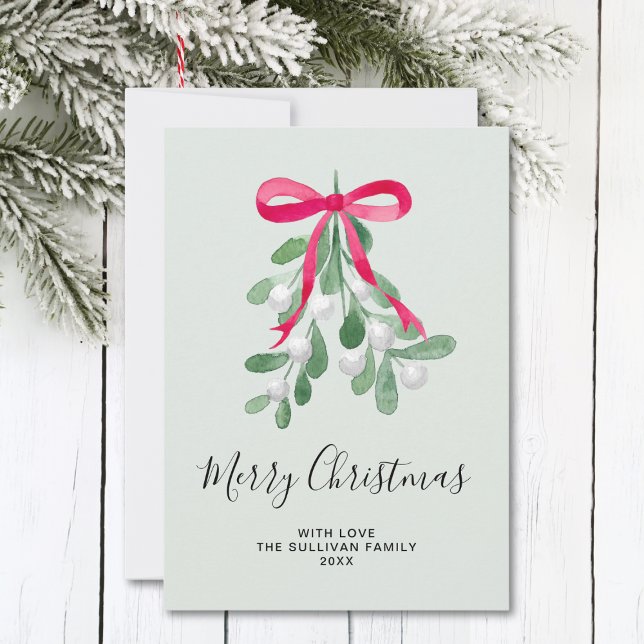 Cartes Pour Fêtes Annuelles Merry Christmas Green Mistletoe (Créateur téléchargé)