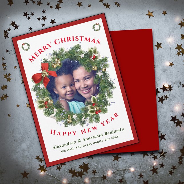 Cartes Pour Fêtes Annuelles Merry Christmas Happy New Year Family Photo Custom (Merry Christmas Happy New Year Family Photo Custom Holiday Card great to send to family and friends.)