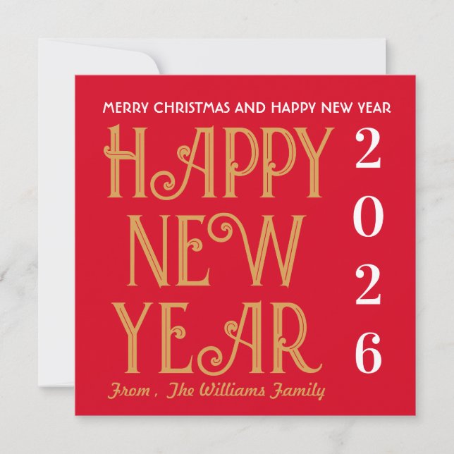 Cartes Pour Fêtes Annuelles Merry Christmas &Happy New Year Flat Holiday Card (Devant)