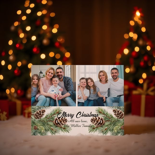 Cartes Pour Fêtes Annuelles Merry Christmas Modern Pineneedle 2 Photo Collage  (Créateur téléchargé)