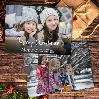 Cartes Pour Fêtes Annuelles Merry Christmas modern script family photo