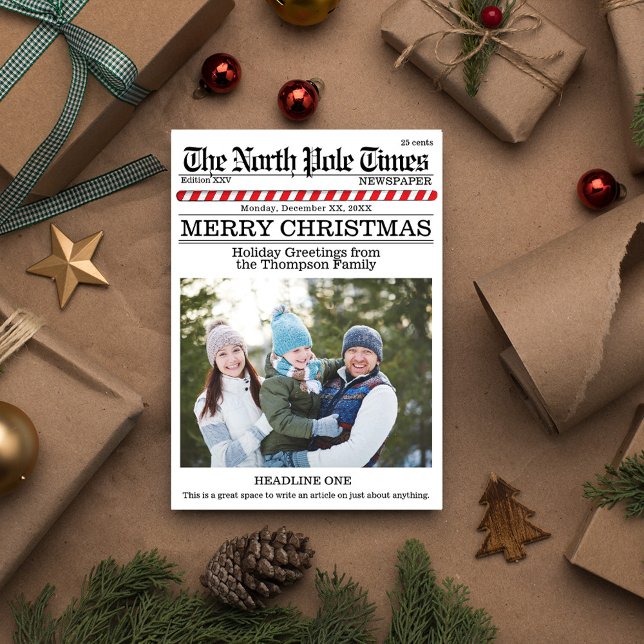 Cartes Pour Fêtes Annuelles Merry Christmas Multi Photo Fun North Pole News (Christmas whimsical cute photo card with a fun Newspaper Style.)