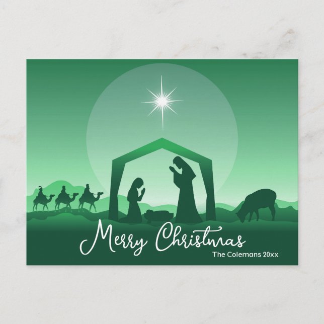Cartes Pour Fêtes Annuelles Merry Christmas Nativity Scene Green Religious (Devant)