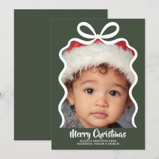 Cartes Pour Fêtes Annuelles Merry Christmas Photo and Ribbon Personalized