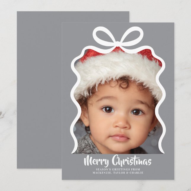 Cartes Pour Fêtes Annuelles Merry Christmas Photo and Ribbon Personalized (Devant / Derrière)