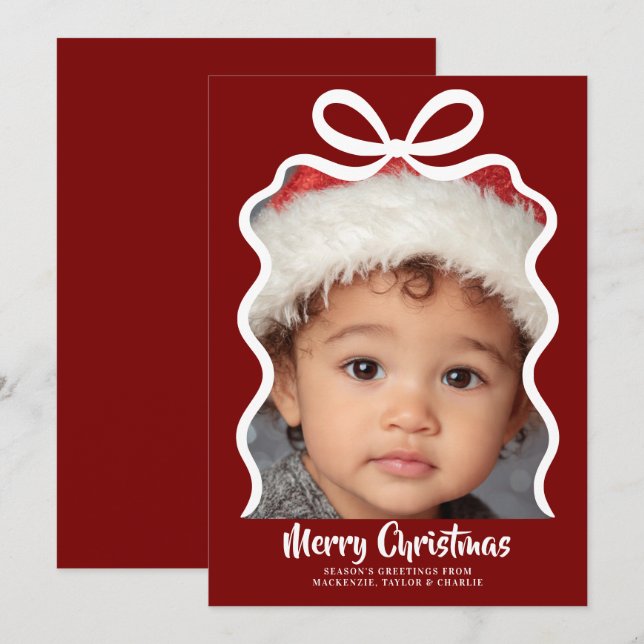 Cartes Pour Fêtes Annuelles Merry Christmas Photo and Ribbon Personalized (Devant / Derrière)