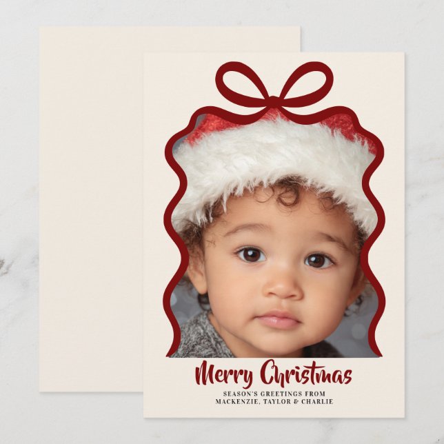Cartes Pour Fêtes Annuelles Merry Christmas Photo and Ribbon Personalized (Devant / Derrière)