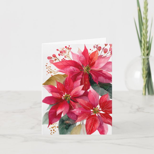Cartes Pour Fêtes Annuelles Merry Christmas Poinsettia Holiday Design (Devant)
