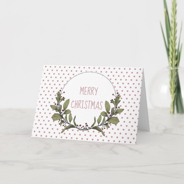 Cartes Pour Fêtes Annuelles Merry Christmas Polka Dot Mistletoe Wreath (Devant)