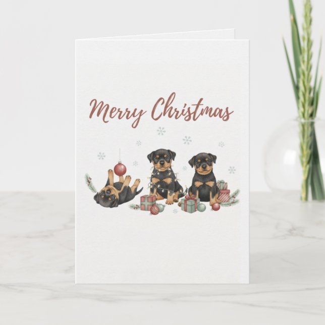Cartes Pour Fêtes Annuelles Merry Christmas Puppies Card Three Christmas Pup (Devant)