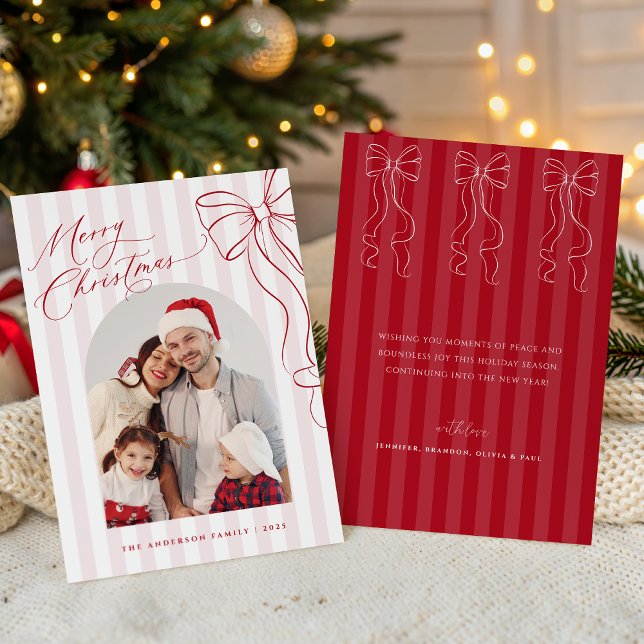 Cartes Pour Fêtes Annuelles Merry Christmas Red Hand Drawn Bow (Créateur téléchargé)