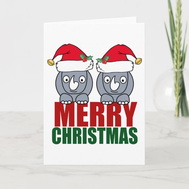 Cartes Pour Fêtes Annuelles Merry Christmas Rhino Cute (Devant)
