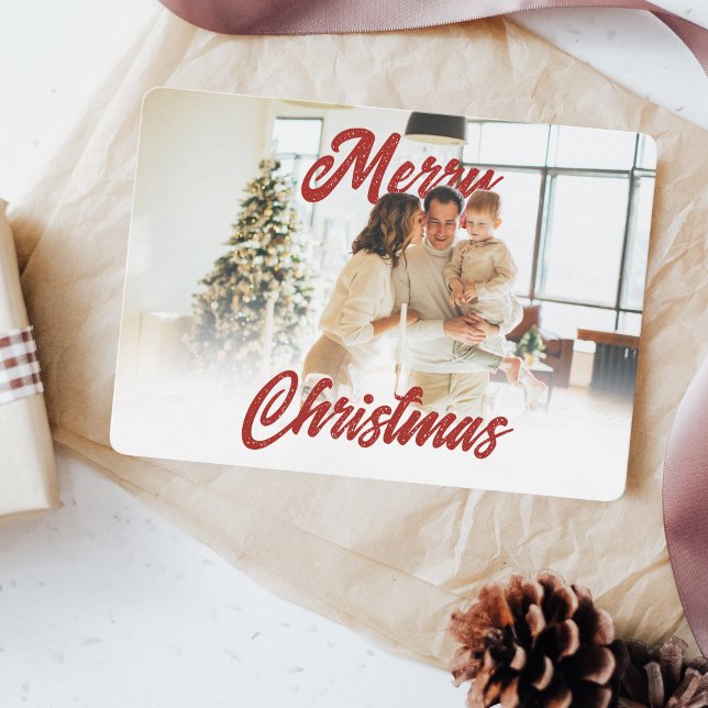Cartes Pour Fêtes Annuelles Merry Christmas Script Family Custom Photo  (Créateur téléchargé)