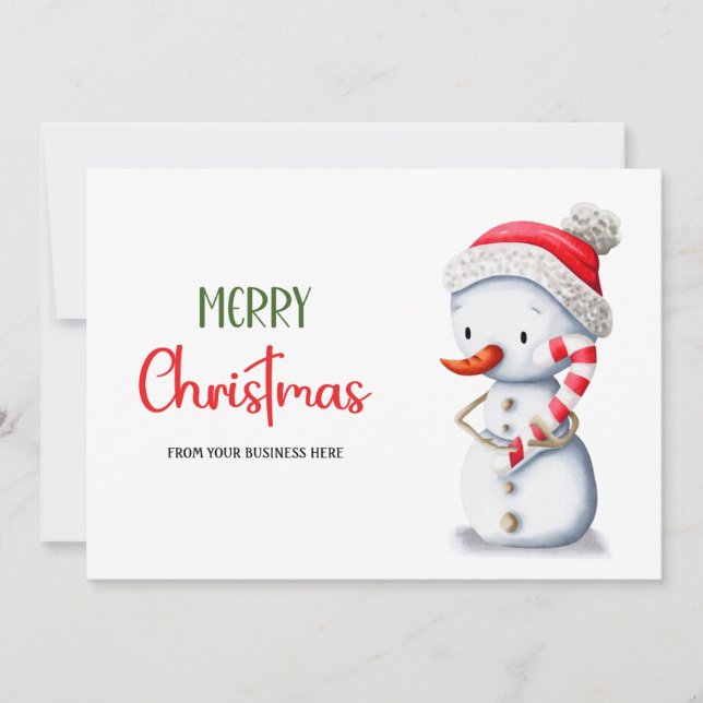 Cartes Pour Fêtes Annuelles Merry Christmas Snowman Candy Cane Business Logo (Devant)