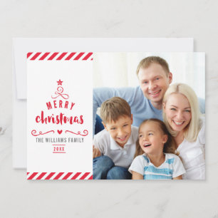 Cartes Pour Fêtes Annuelles MERRY CHRISTMAS TREE typographie famille photo rou