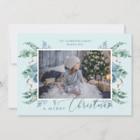 Merry Christmas Watercolor Greenery Custom Photo