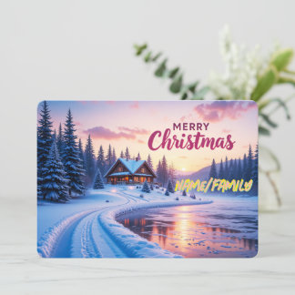 Cartes Pour Fêtes Annuelles Merry Christmas Winter Cabin Sunset